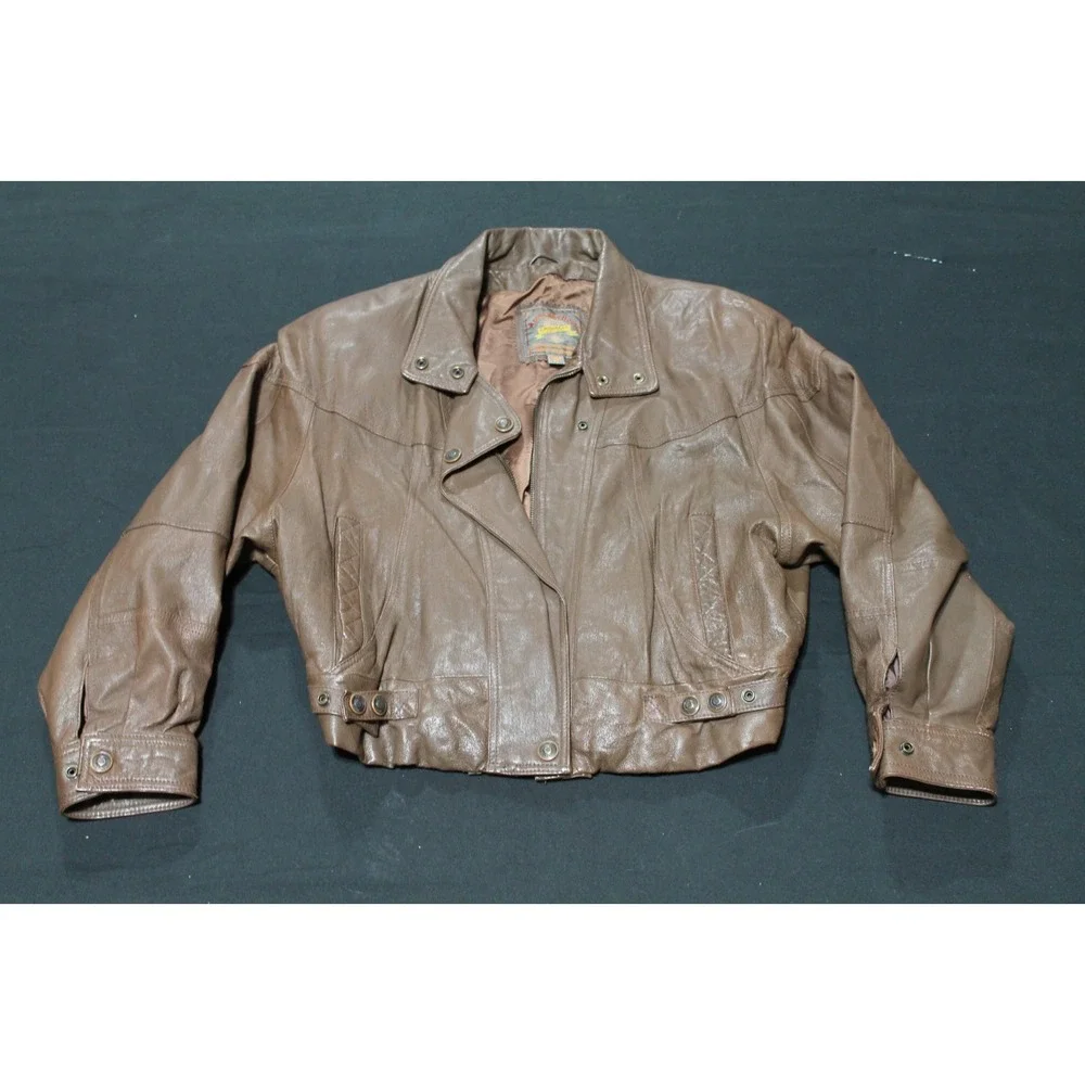 Adventure Bound Originals Brown Leather Bomber Motorcycle Jacket Mens M